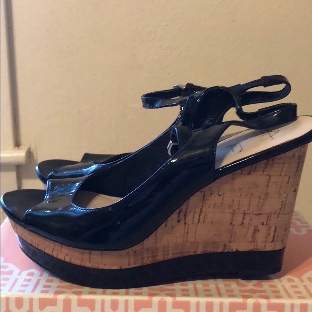 Franco Sarto open toe sling back wedge